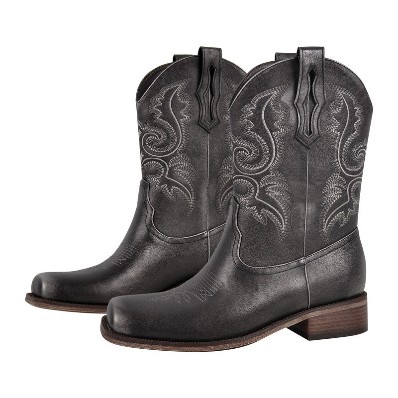 Square Toe Chunky Heel Boots