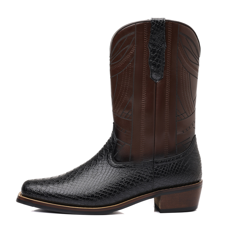 High Heeled Faux Snakeskin Western Boots