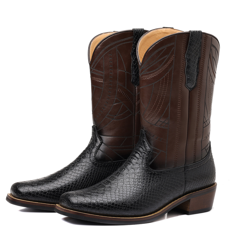 High Heeled Faux Snakeskin Western Boots