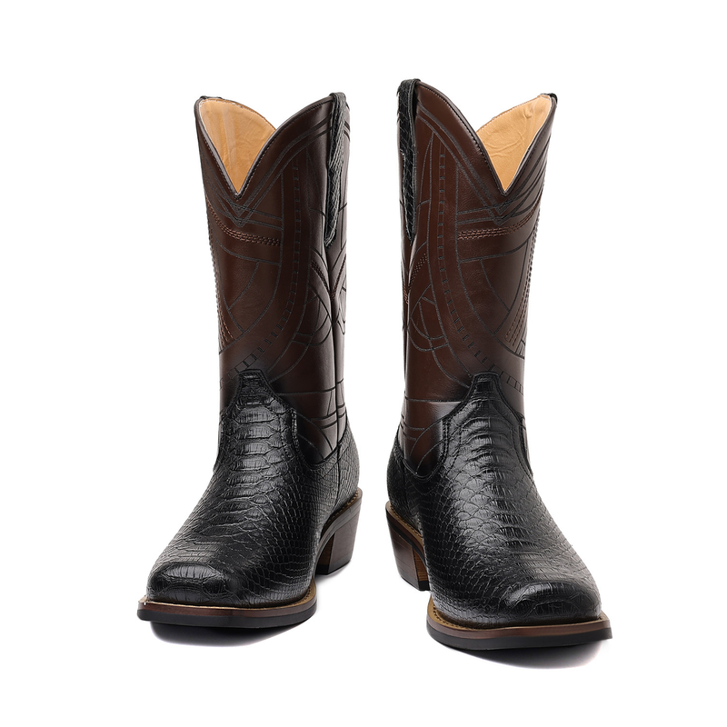High Heeled Faux Snakeskin Western Boots