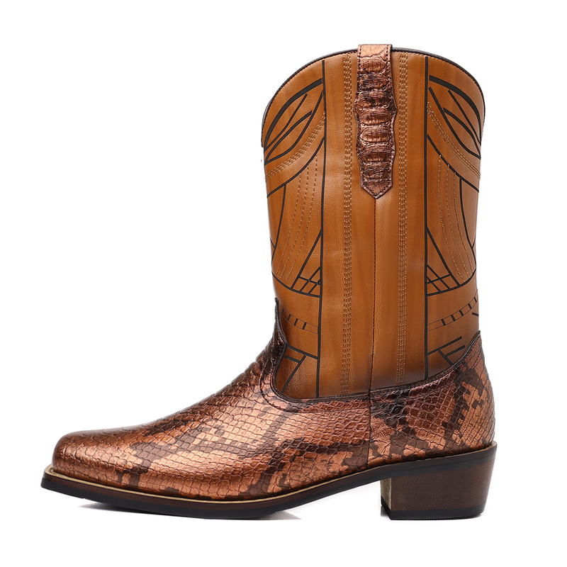 High Heeled Faux Snakeskin Western Boots
