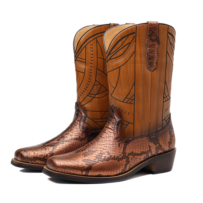 High Heeled Faux Snakeskin Western Boots