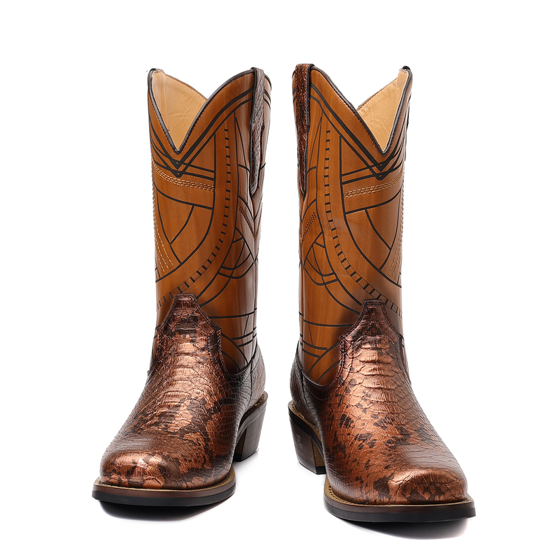 High Heeled Faux Snakeskin Western Boots
