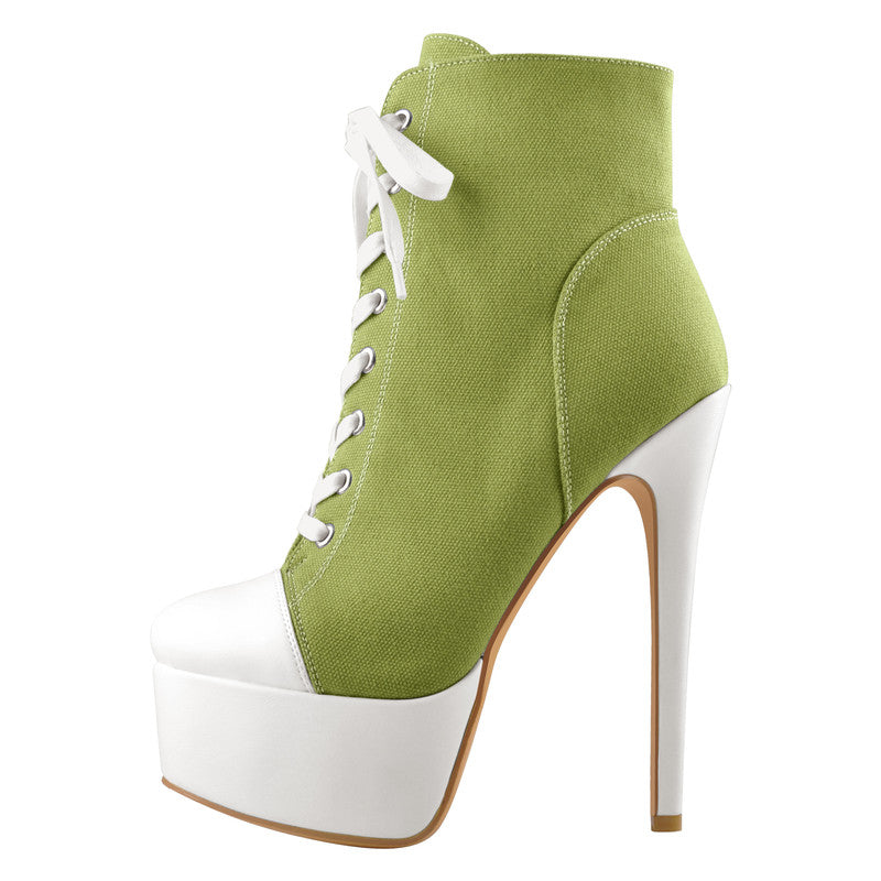 Canvas High Heel Lace Up Plattform Boots