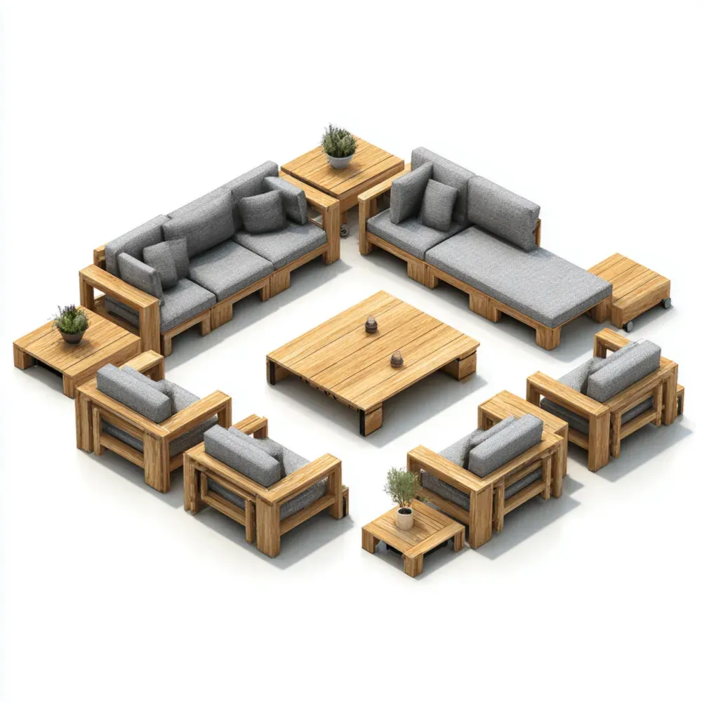 Conjunto de Sofás para Patio de Madera 350x250x90 cm - Gris - Diseño Moderno-Xelvador