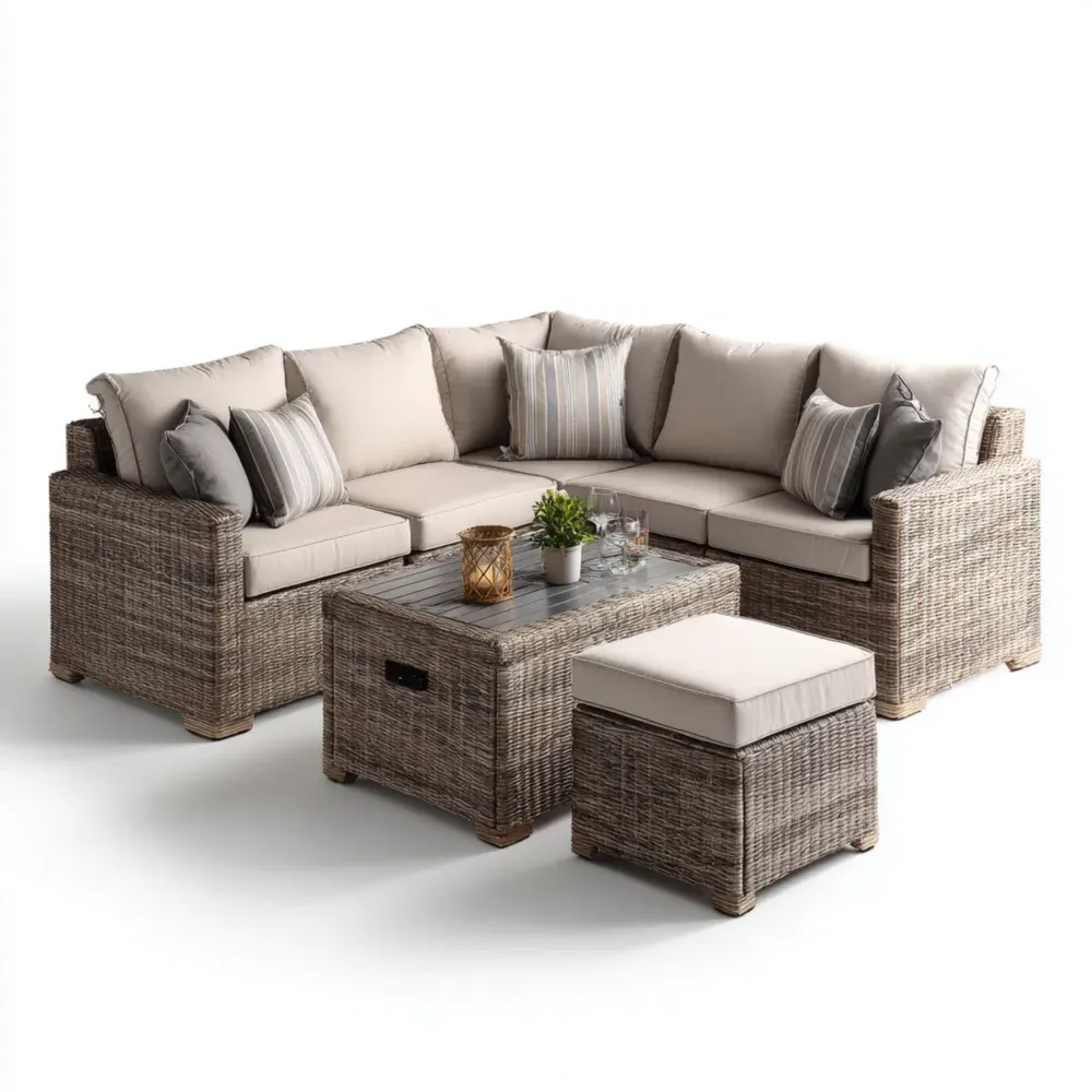Conjunto de Sofá de Jardín Ratán Sintético 210x210x75 cm Beige – Diseño Modular-Xelvador