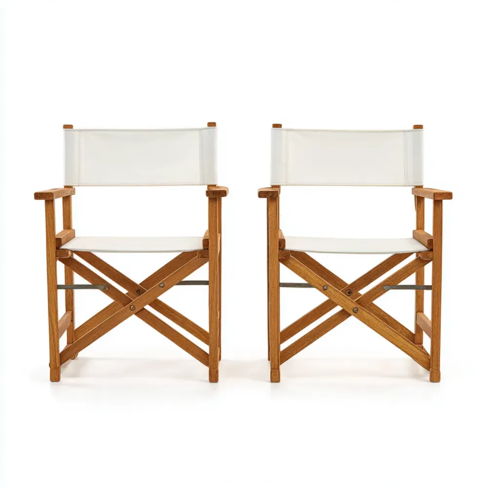 Sillas de jardín de madera y lona - 55x45x90 cm - Blanco - Estilo clásico-Xelvador