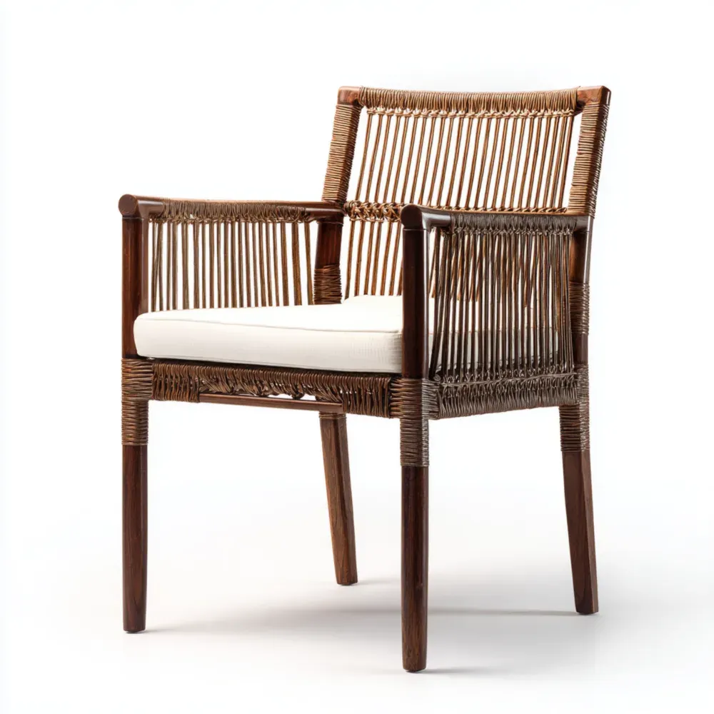 Silla de Jardín con Brazos Madera y Ratán 55x60x90 cm - Marrón - Estilo Rústico-Xelvador