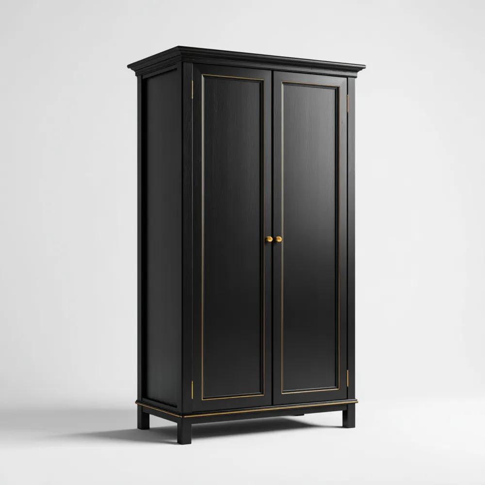 Armario de madera 180x90x50 cm - Negro/Dorado - Diseño clásico-Xelvador