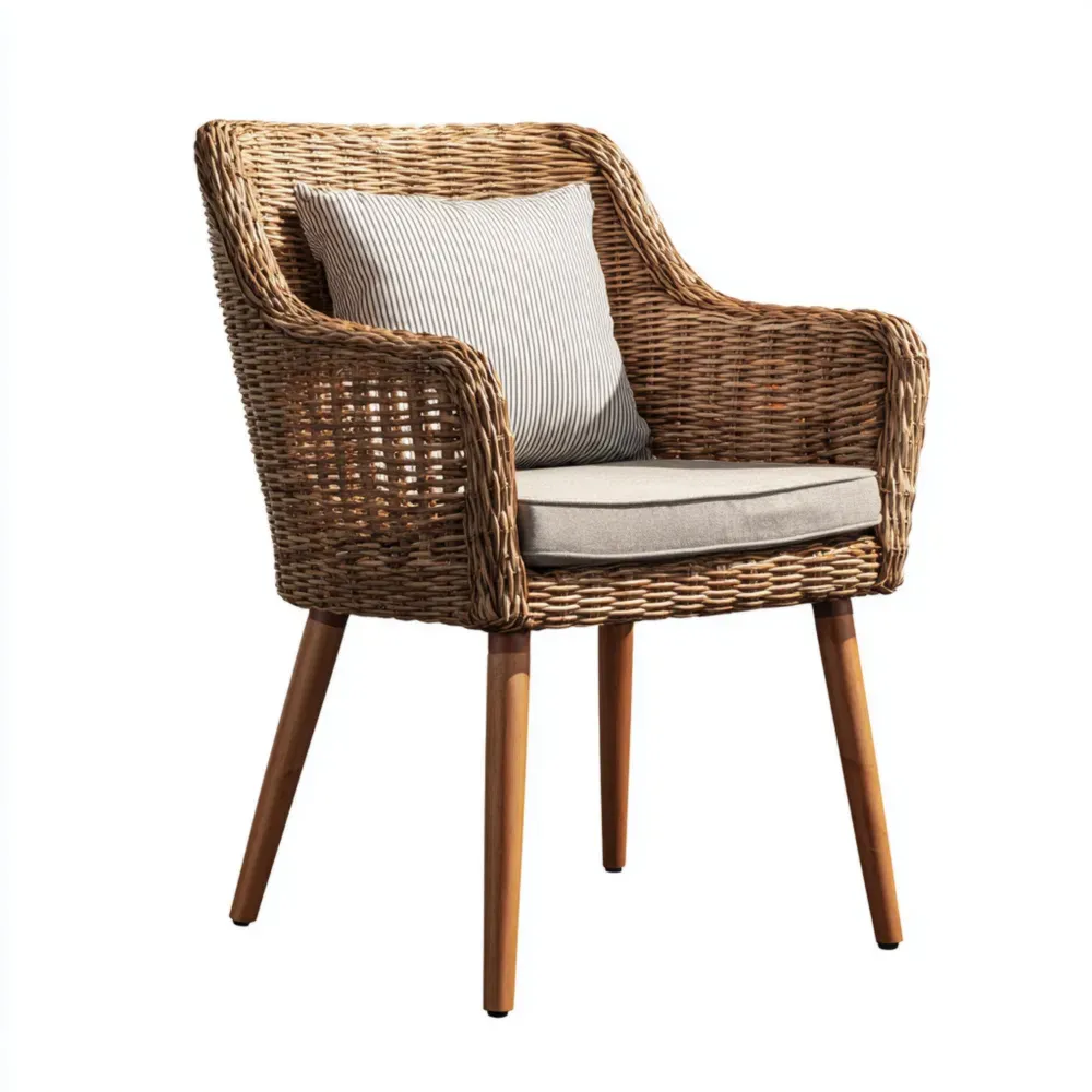 Silla de Patio de Ratán con Cojín Gris 60x65x85 cm - Diseño Contemporáneo-Xelvador