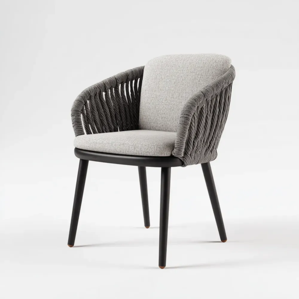 Silla de Comedor con Brazos de Cuerda y Textil 55x60x80 cm - Gris-Xelvador