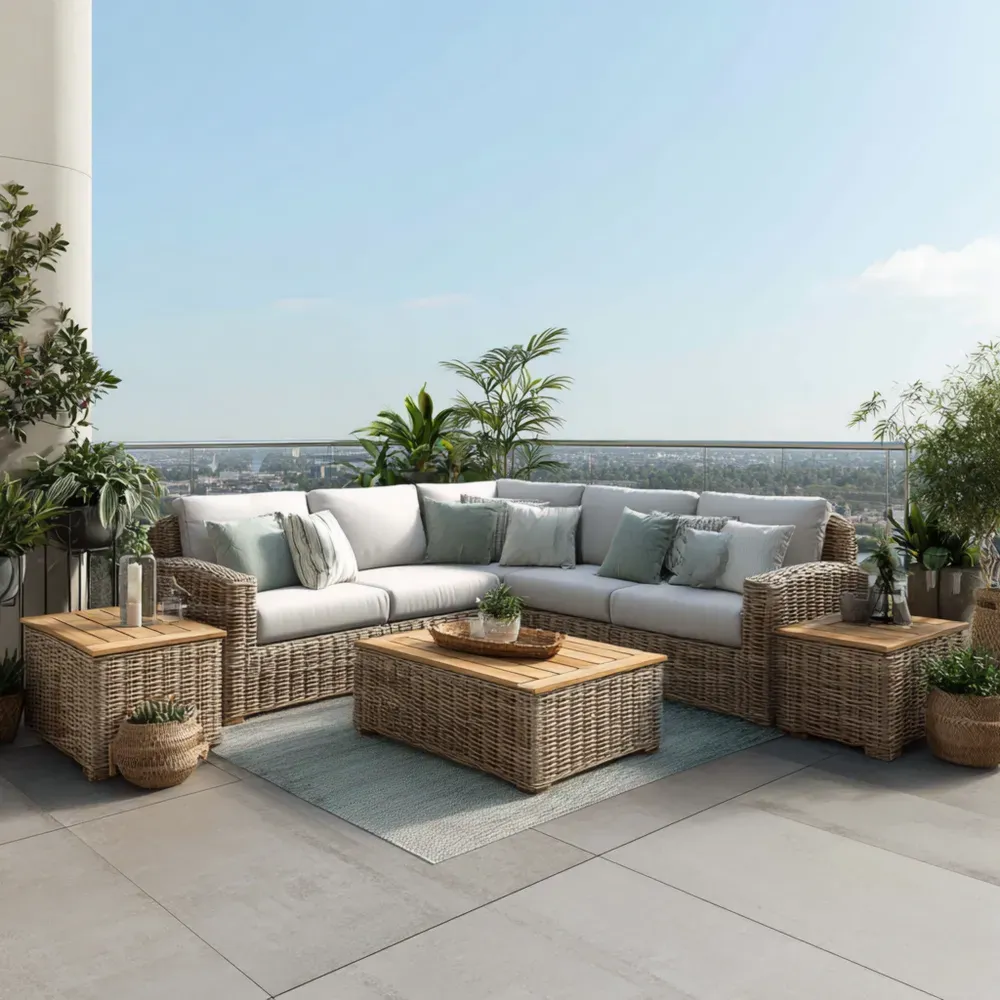 Conjunto de Sofás de Jardín Ratán Sintético 250x180x85 cm Cojines Blancos - Diseño Moderno-Xelvador