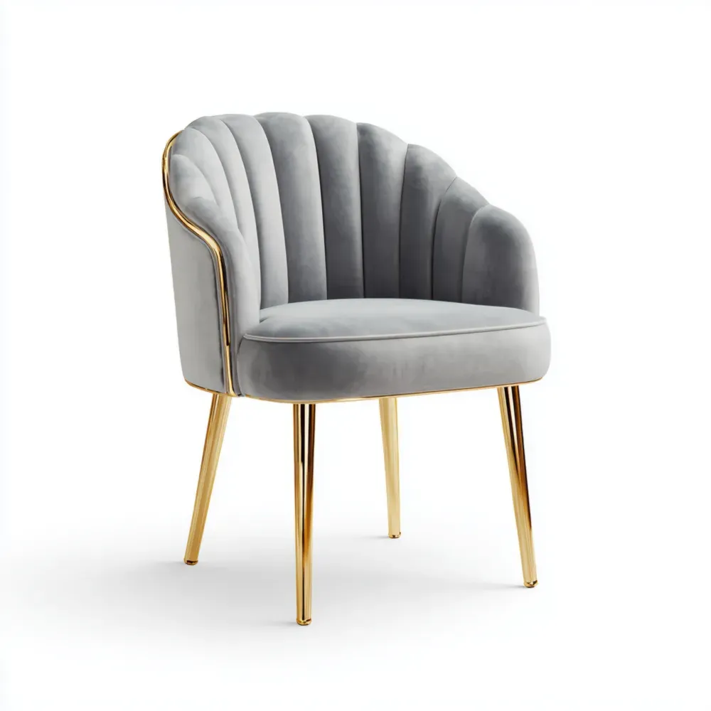 Silla de comedor terciopelo 50x45x80 cm Gris con patas Doradas - Diseño moderno-Xelvador