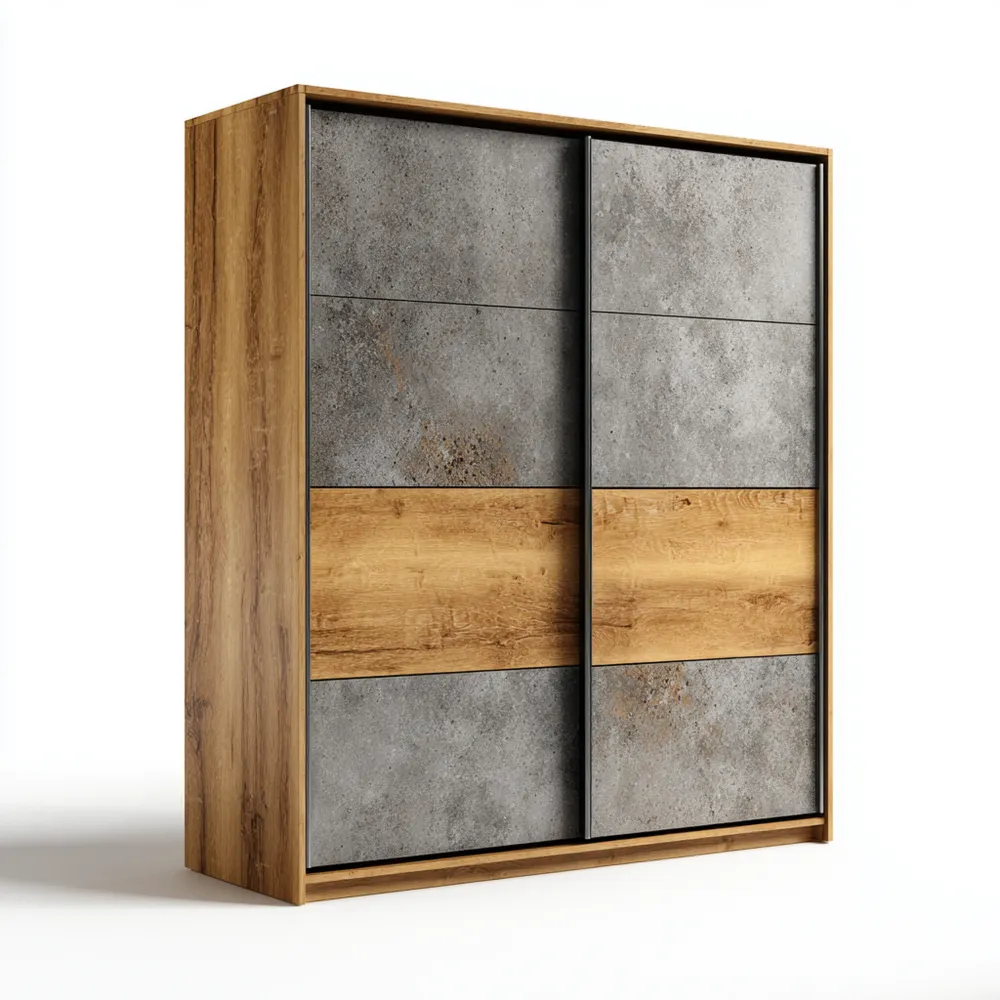 Armario con puertas correderas 200x210x62 cm Madera y Gris - Diseño contemporáneo-Xelvador