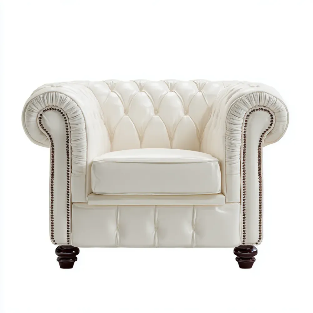 Sillón Chesterfield Tapizado en Cuero Sintético 100x85x75 cm – Blanco-Xelvador
