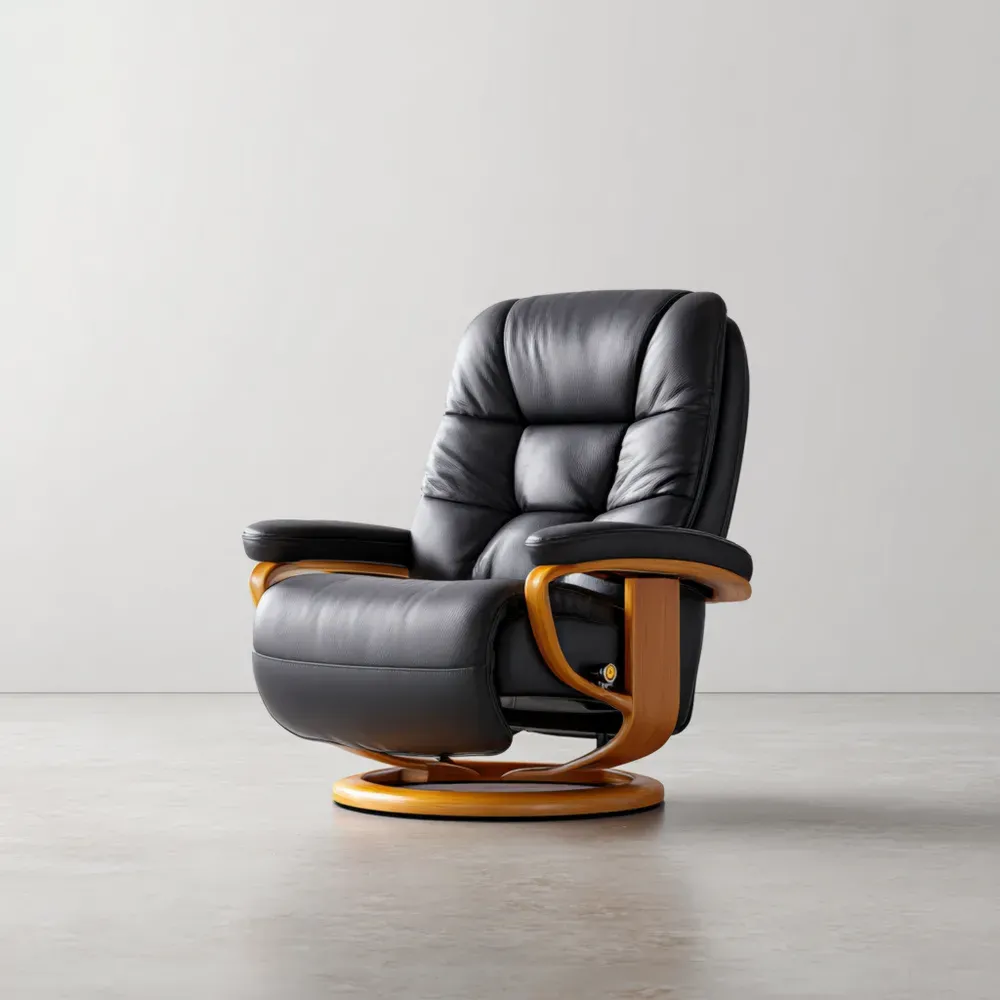 Sillón reclinable de cuero y madera 85x90x105 cm - Negro - Diseño clásico-Xelvador