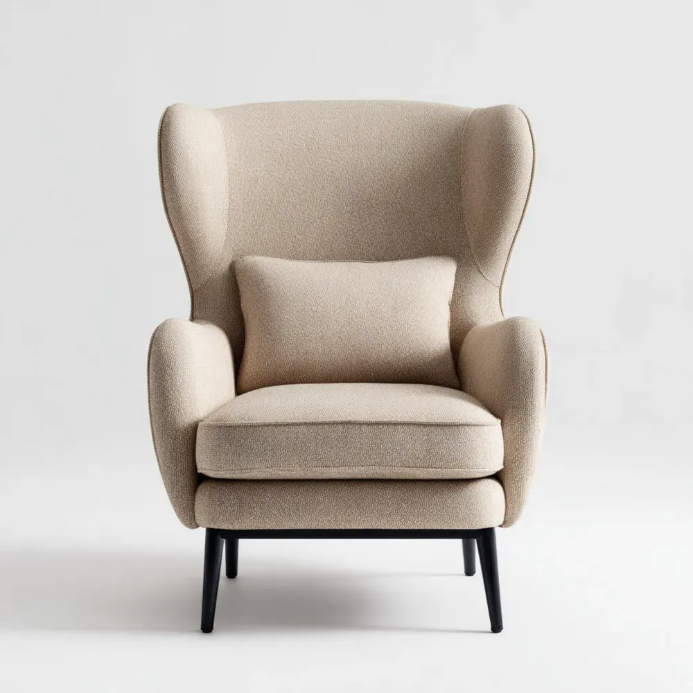 Sillón orejero tapizado 80x85x105 cm - Tela Beige - Diseño contemporáneo-Xelvador