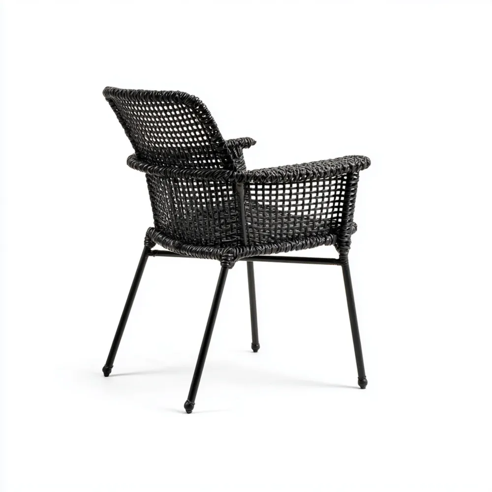 Silla de Patio de Ratán Sintético 58x60x85 cm Negro con Estructura de Metal – Diseño Moderno-Xelvador