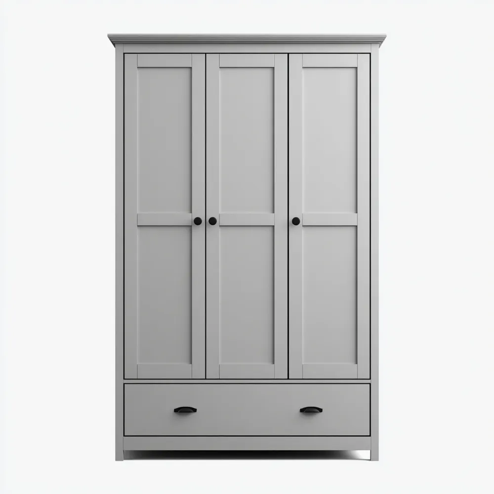 Armario de Madera 3 Puertas 120x50x190 cm con Cajón – Gris – Estilo Moderno-Xelvador