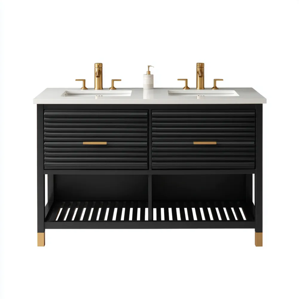 Mueble de lavabo doble 100x50x85 cm Negro/Blanco Estilo Contemporáneo-Xelvador
