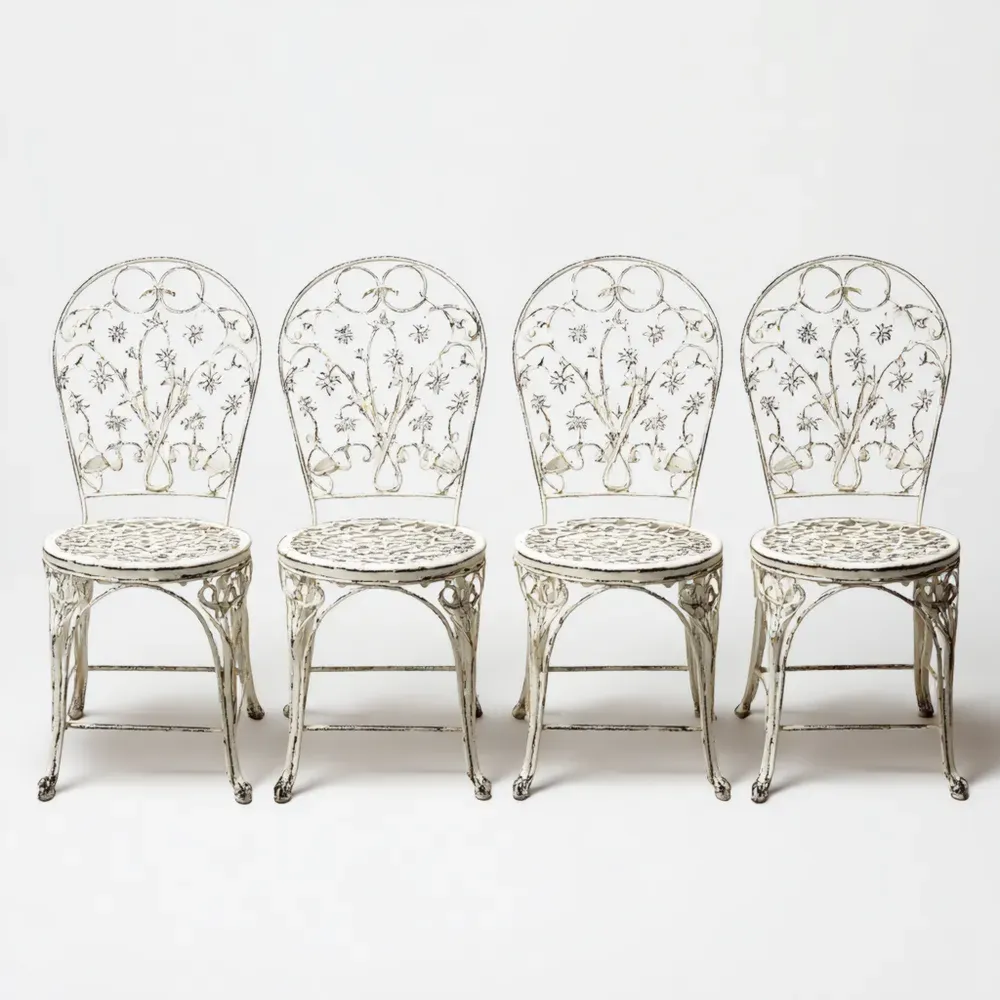 Conjunto de Sillas de Jardín Hierro Forjado 60x45x90 cm – Blanco Antiguo – Diseño Clásico