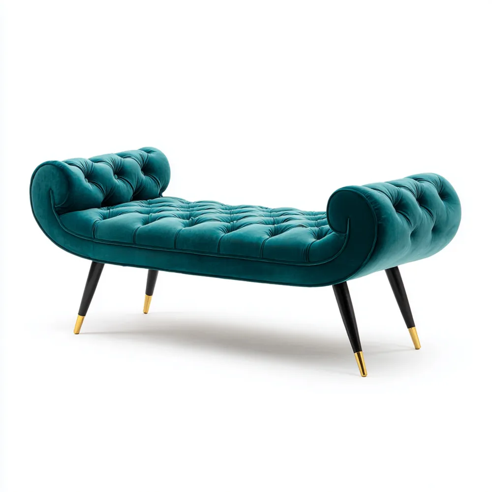 Banco de final de cama Terciopelo 160x50x60 cm – Azul – Diseño Clásico