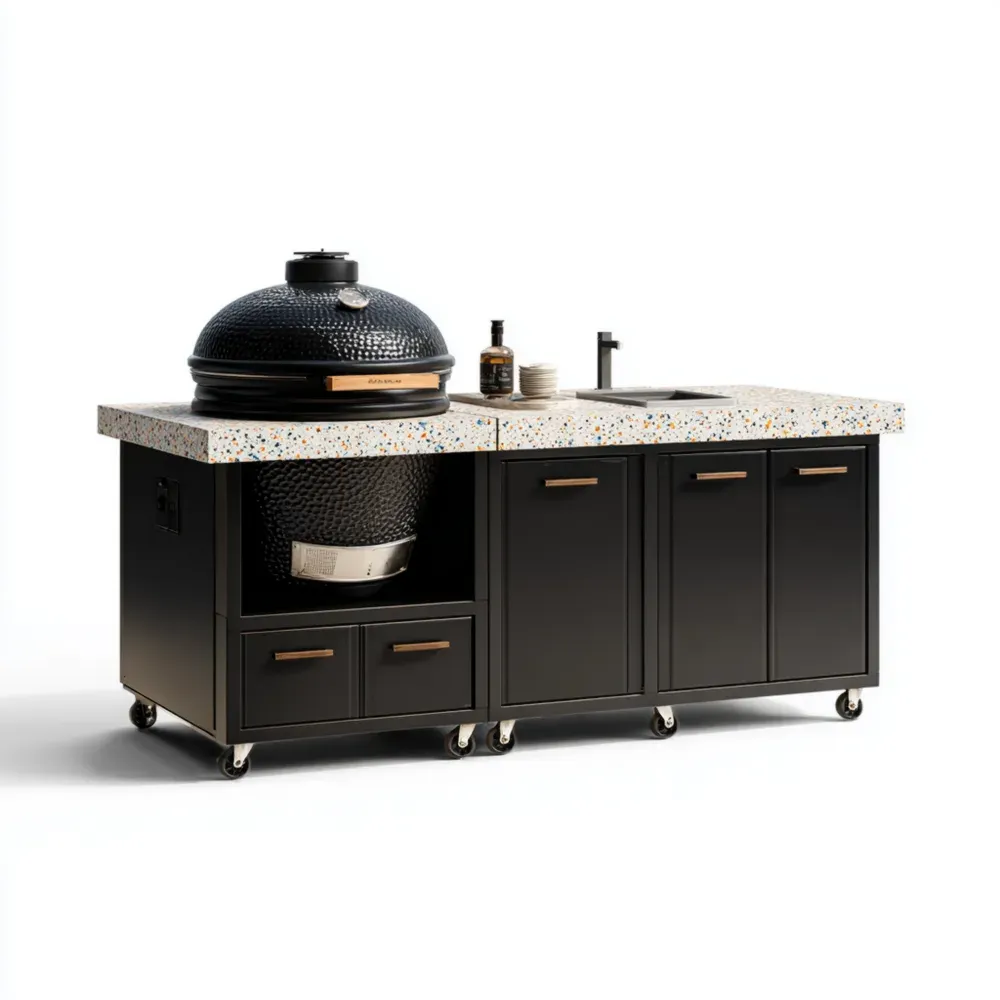 Isla de Cocina Exterior con Barbacoa Cerámica Negro 200x90x120 cm – Estilo Contemporáneo