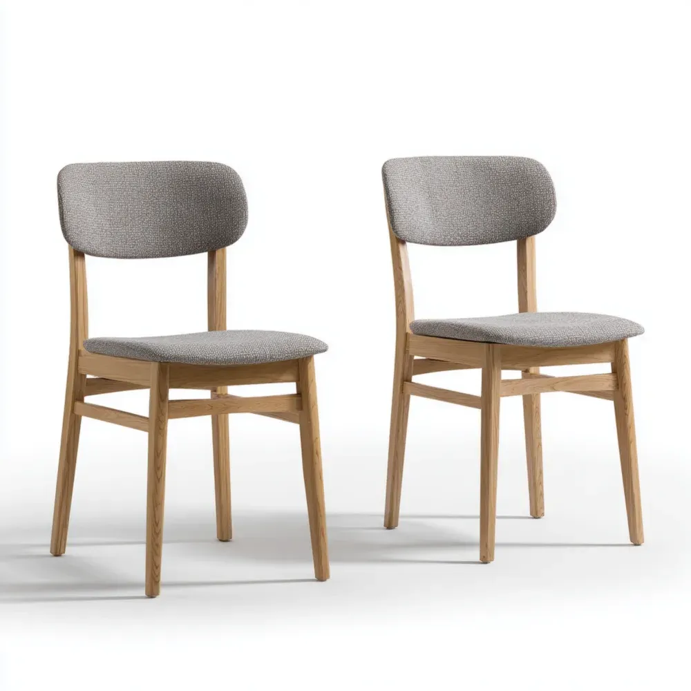 Juego de 2 Sillas de Comedor de Madera de Roble y Tela Gris 45x40x85 cm – Diseño Escandinavo