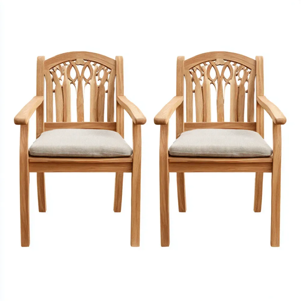 Sillas de Comedor de Jardín 55x60x90 cm - Madera de Teca - Cojines Gris Claro - Diseño Clásico