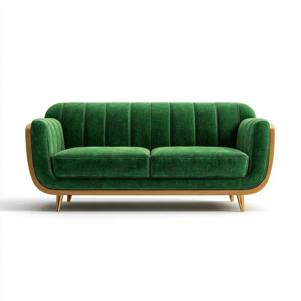 Sofá de dos plazas 180x80x85 cm Tapizado en Terciopelo Verde – Diseño Retro