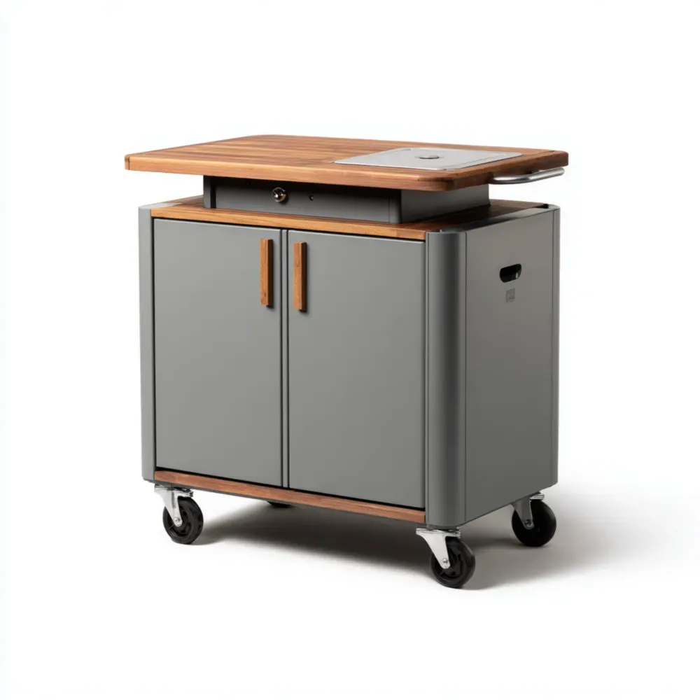 Isla de Cocina para Patio Metal Madera 85x60x90 cm – Gris/Roble