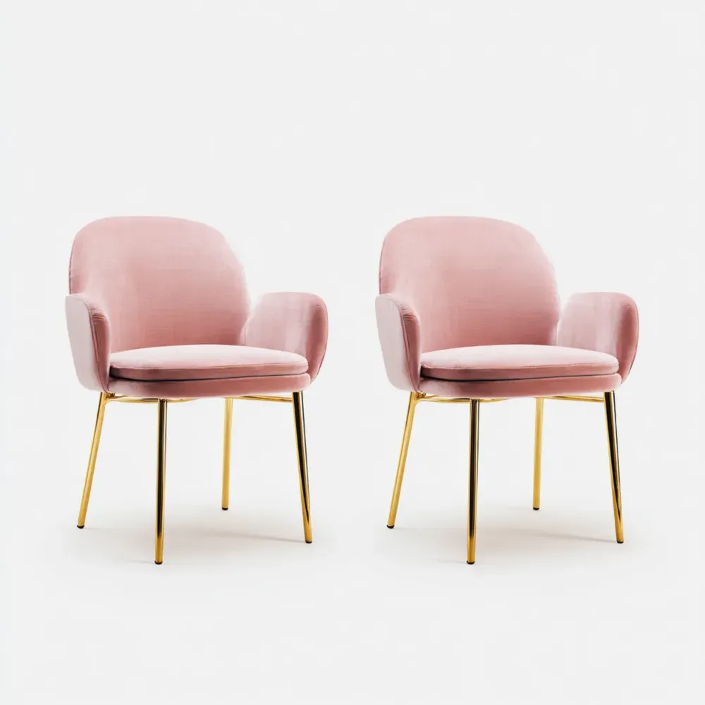 Silla de comedor tapizada terciopelo 50x60x85 cm Rosa con patas de metal Dorado - Diseño moderno