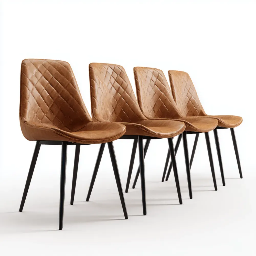 Silla de comedor de Cuero sintético 85x45x55 cm - Marrón - Diseño contemporáneo