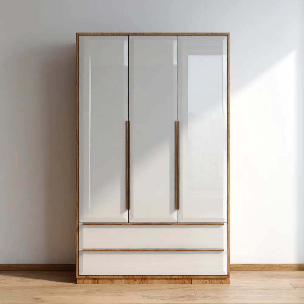 Armario de madera 120x50x200 cm de 3 puertas y 2 cajones - Blanco - Diseño moderno