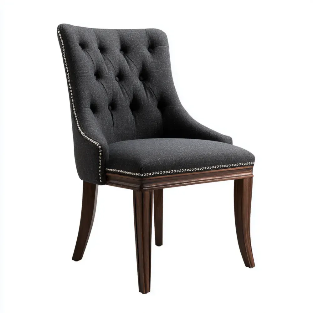 Silla de Comedor Tapizada con Botones 50x60x95 cm – Gris Oscuro – Diseño Clásico