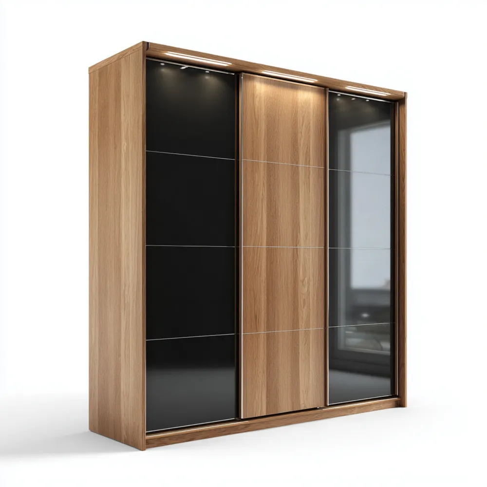 Armario de Madera y Vidrio 200x220x60 cm - Negro/Natural - Diseño Moderno