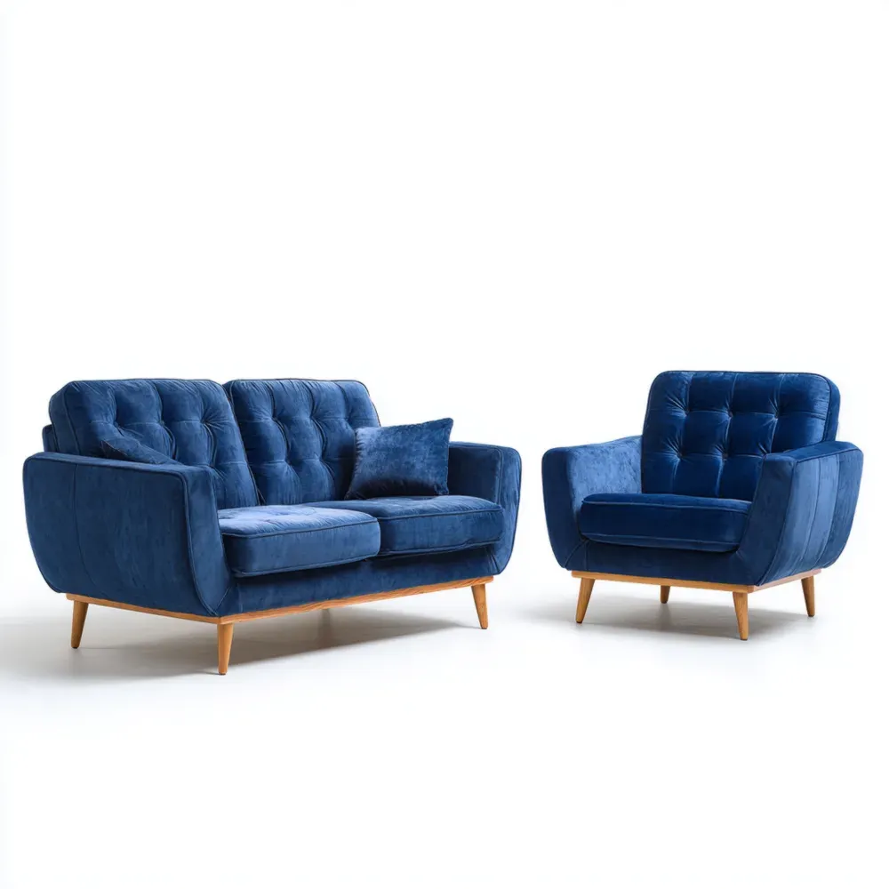 Juego de Sofás Tapizado de Terciopelo Azul 150x85x90 cm – Estilo Moderno