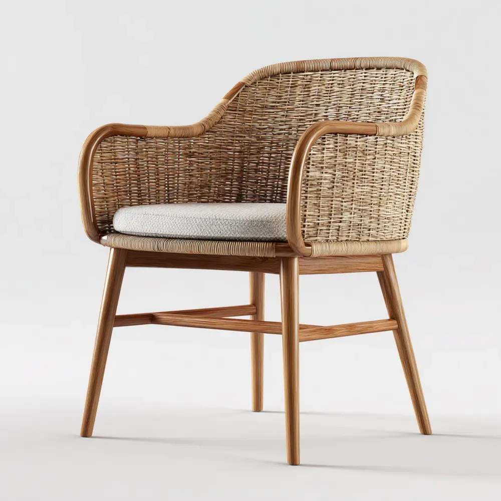 Silla de jardín de ratán y madera 60x60x80 cm – Color Natural – Diseño Moderno