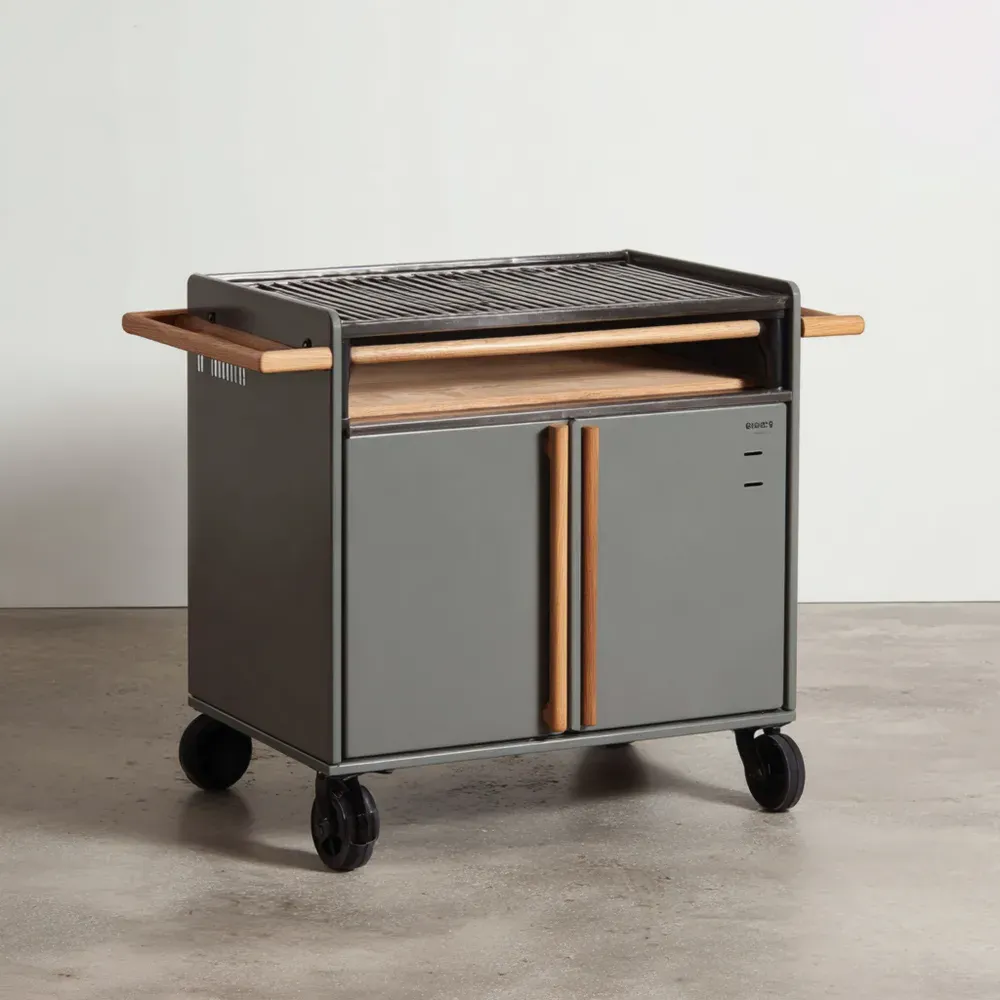 Isla de Cocina para Patio 90x50x85 cm - Gris/Negro - Diseño Móvil