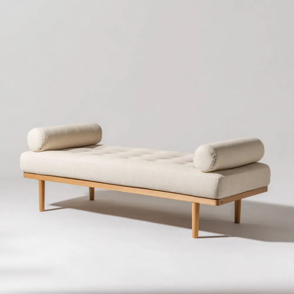 Banco para el Pie de Cama Tapizado de Tela 150x50x40 cm - Beige - Diseño Moderno