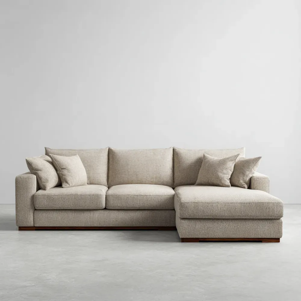 Sofá seccional tapizado en tela 280x160x80 cm – Beige – Diseño moderno