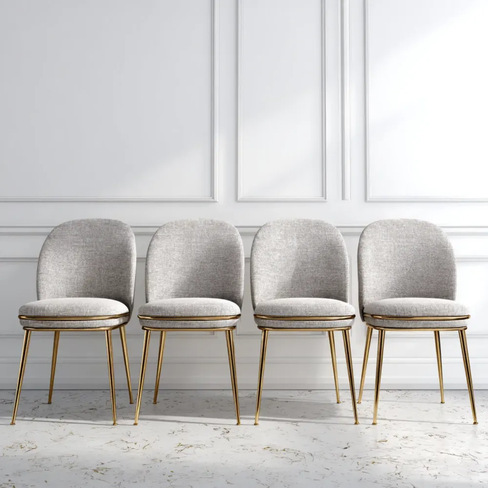 Sillas de comedor 45x55x85 cm tapizadas tela Gris con patas de metal Dorado - Estilo moderno