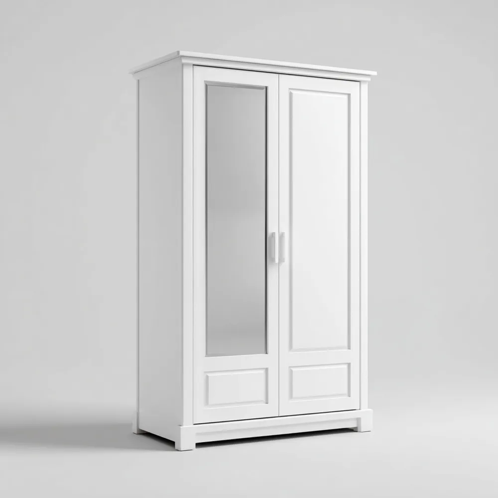 Armario de Madera con Espejo 180x90x50 cm - Blanco - Diseño Clásico