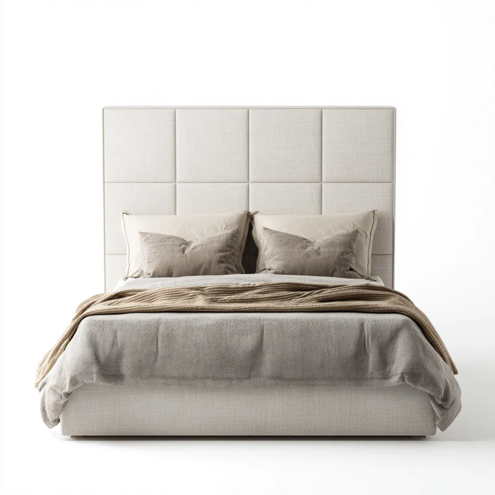 Cama Doble Tapizada Tela 200x150x120 cm – Beige – Diseño Moderno