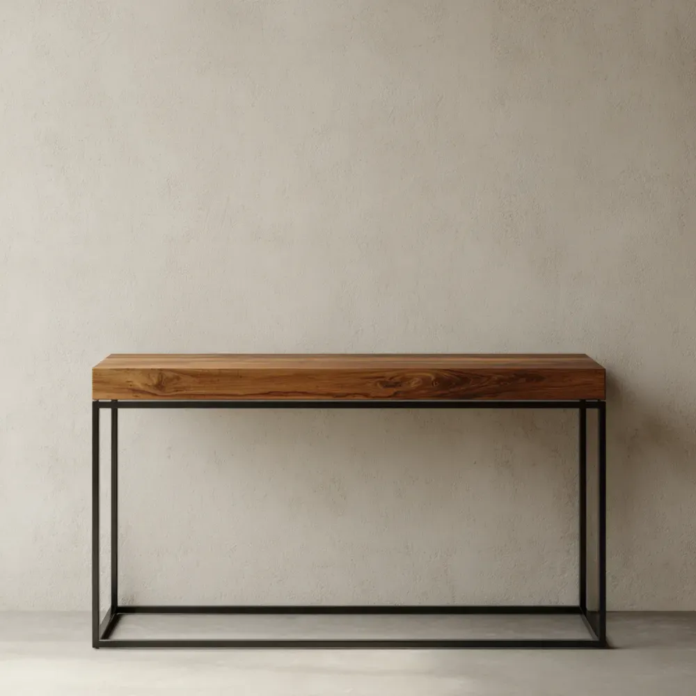 Mesa Consola Madera y Metal 120x35x80 cm - Natural/Negro - Diseño Industrial