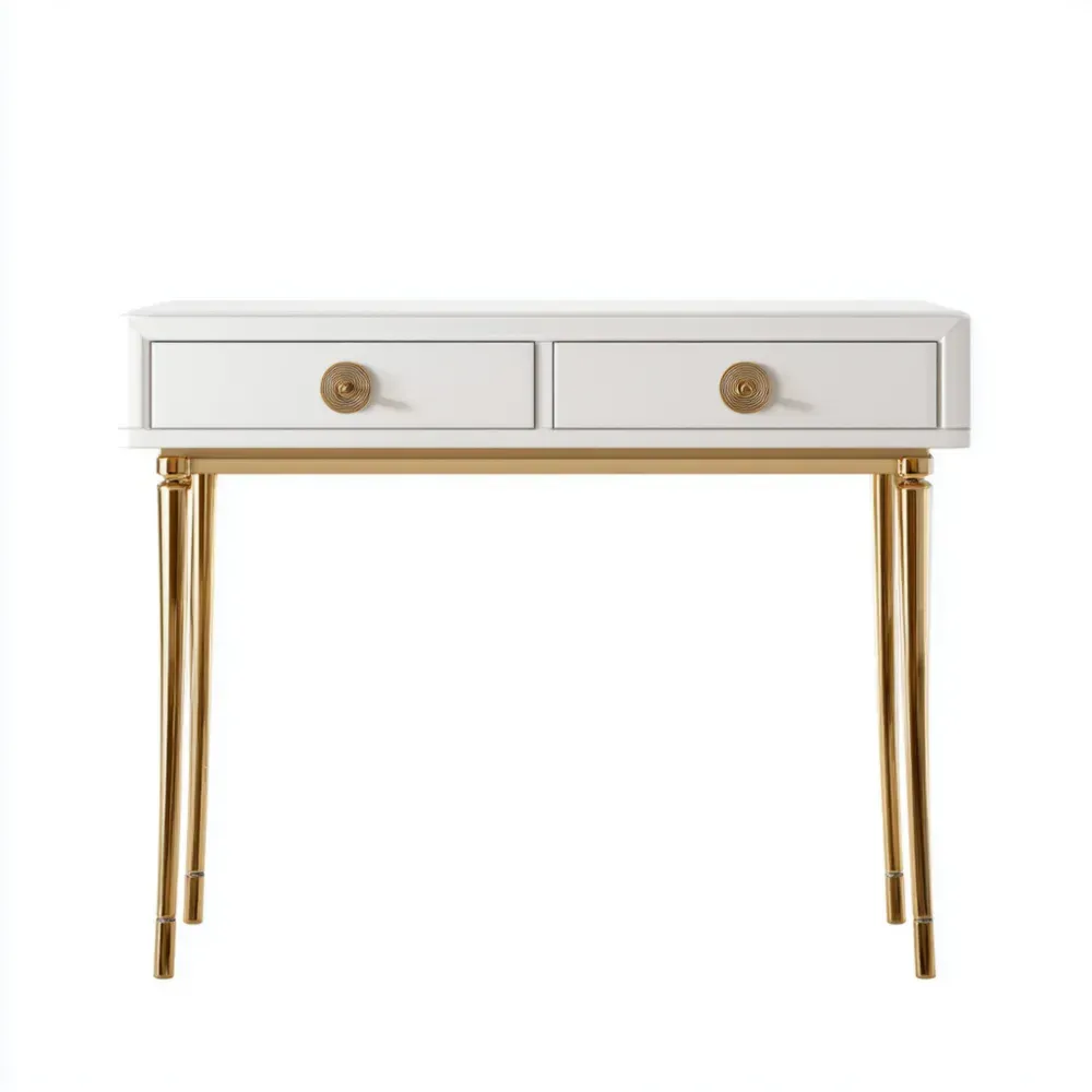 Mesa de Consola Moderna 120x40x75 cm – Blanco/Oro – Madera y Metal