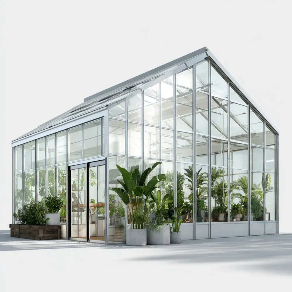 Invernadero de vidrio 300x400x300 cm - Estructura de aluminio, Transparente/Plateado