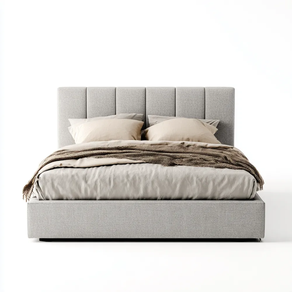 Cama Doble Tapizada 200x160x120 cm - Gris Claro - Diseño Moderno