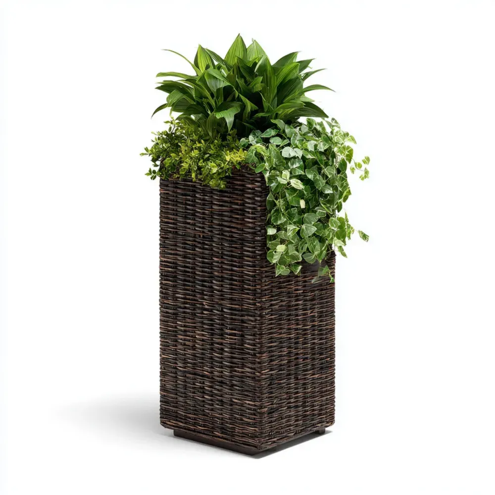 Macetero de Ratán Sintético Marrón 80x30x30 cm - Diseño Moderno