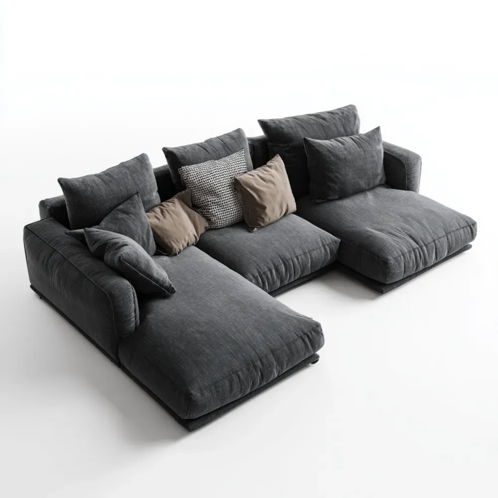 Sofá modular de tela 280x180x85 cm – Gris oscuro – Diseño contemporáneo